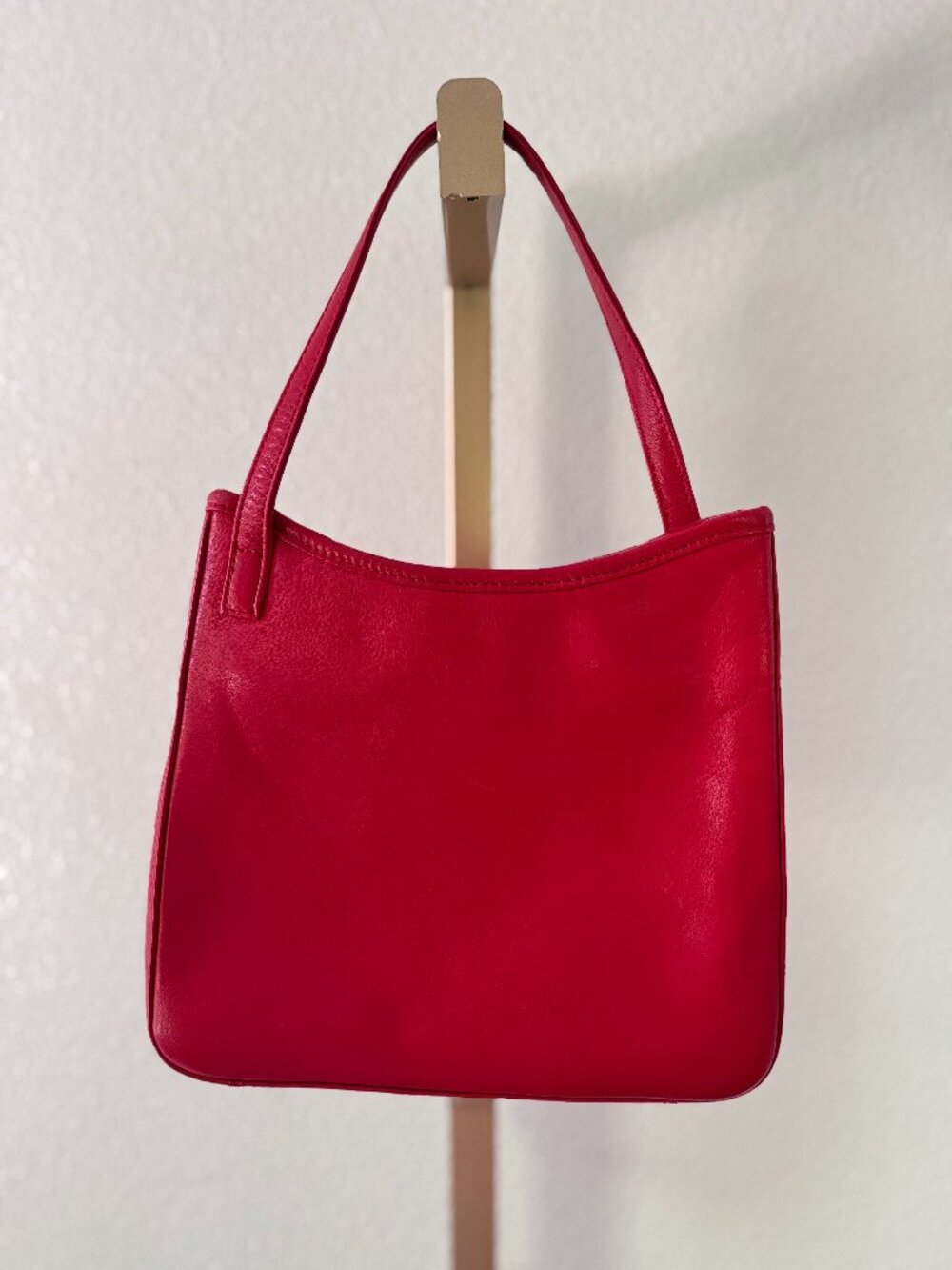 Ann Taylor Genuine Leather Shoulder Bag Cherry Red Structured